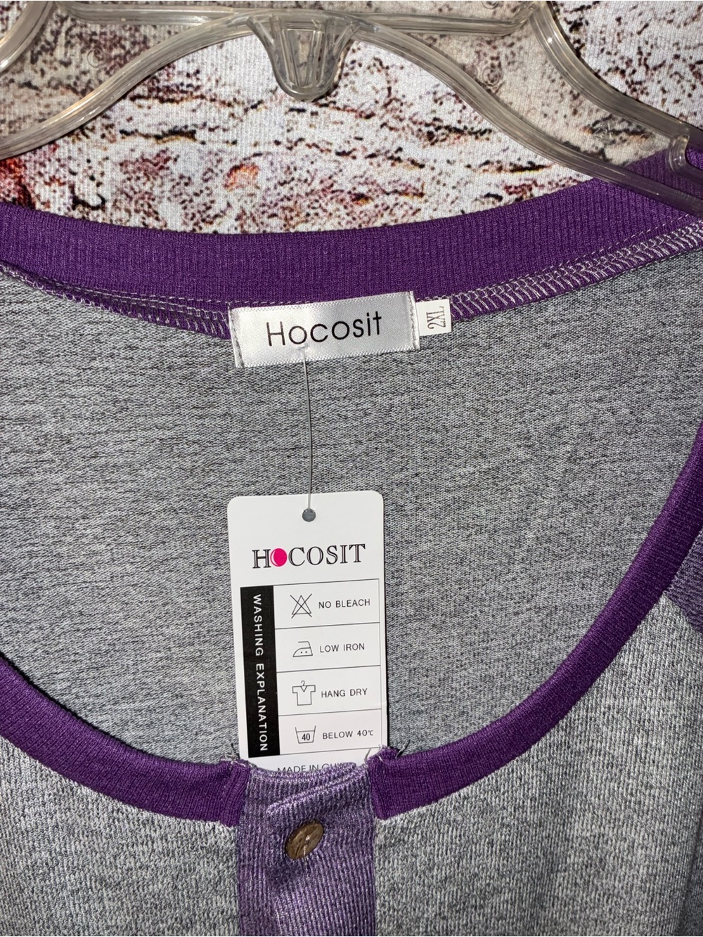Women's Gray & Purple Henley Top
